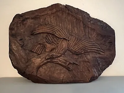 Redwood Hand Carved Wall Relief Golden Eagle Signed 33.5” X 26” Vintage Piece • $1350