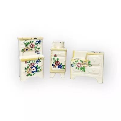 $19.98 • Buy Vintage Floral Porcelain Miniature Dollhouse Furniture Stove Cabinet Icebox