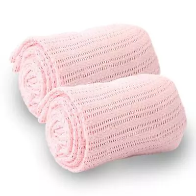 Pack Of 2 Pink Pure Cotton Cellular Blanket For Pram Cot Bed Moses Basket Crib • £9.99