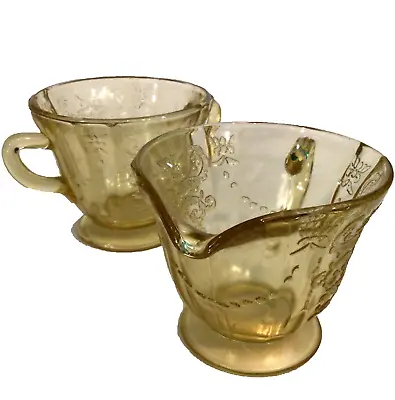 Federal Glass Madrid Sugar Bowl & Creamer Depression Glass Amber Yellow Vintage • $13.99