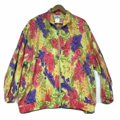Erin London Womens Jacket Coat Multicolor Floral Zip Up Textured Pockets Plus 2X • $8.24