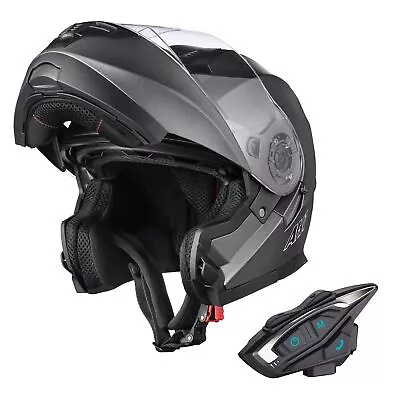 AHR Motorcycle Flip Up Full Face Helmet Bluetooth 5.2 Headset DOT Dual Visor XXL • $131.31