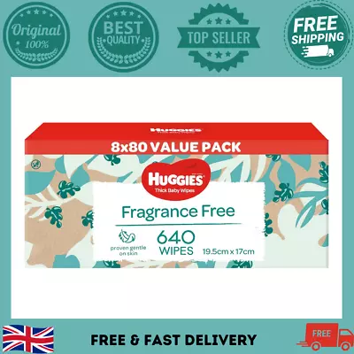 Huggies Thick Baby Wipes Fragrance Free 640 Pack (8 X 80 Pack)Packaging May Vary • $32