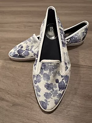 Michel Kors White With Blue Floral Slip On Gym Show Rubber Soul Size 7.5 • $45