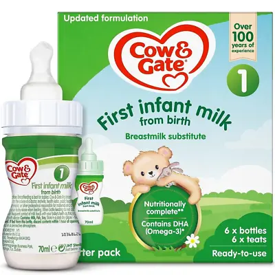 Cow & Gate 1 First Baby Milk Formula Starter Pack From Birth 6x70ml • £7.99