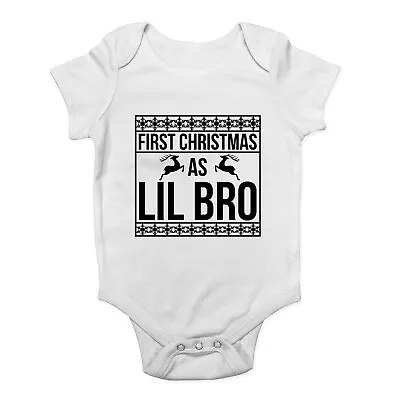 First Christmas As Lil Bro Baby Grow Vest Bodysuit Boys Girls • £5.99