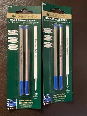 NEW MONTBLANC BY MONTEVERDE ROLLERBALL MEDIUM Pt Refill BLUE 4 Pk 88516 SEALED • $15.49