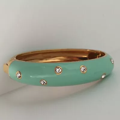 J Crew Women Bracelet Metal Gold Tone Turquoise Aqua Crystals Oval Signed Enamel • $19.99