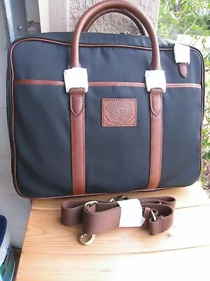 NEW RALPH LAUREN Navy Blue Commuter Briefcase Messenger Canvas /leather • $152.99