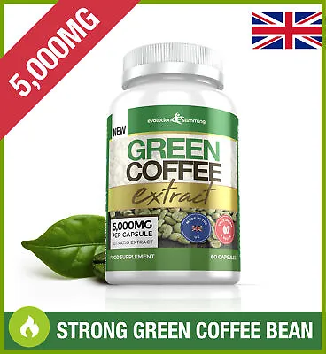 £9.99 • Buy GREEN COFFEE BEAN 5,000mg *60 CAPSULES* 50% CGA Fat Burning & Weight Loss UK NEW