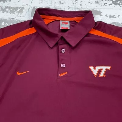 Virginia Tech Hokies Polo Shirt Men XL Maroon Nike Team Fit Dry VTG Y2K Poly * • $19.91