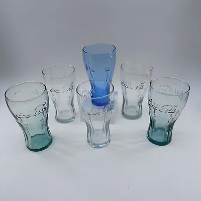 McDonald's Coca Cola Glasses Blue Green & Clear Vintage Set Of 6 • $28.95