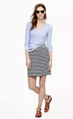 J. Crew Navy White Striped City Mini Skirt Linen Blend Pull On Lined Size 8 Z2 • $25