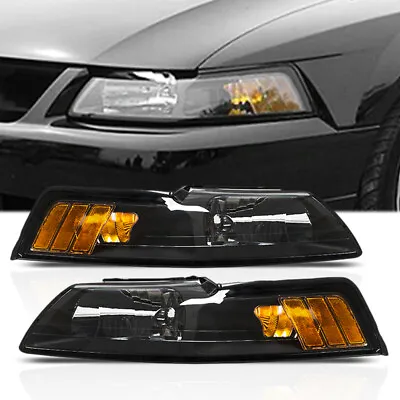 Headlights Lamps Assembly Black Housing Clear Lens Pair For 99-04 Ford Mustang • $63.36