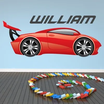 Custom Name Red Race Car Wall Sticker Personalised Kids Room Decal WS-50953 • £52.98