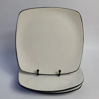 THREE Corelle Hearthstone Royal White Square Lunch Plates White Front Black Back • $18.71