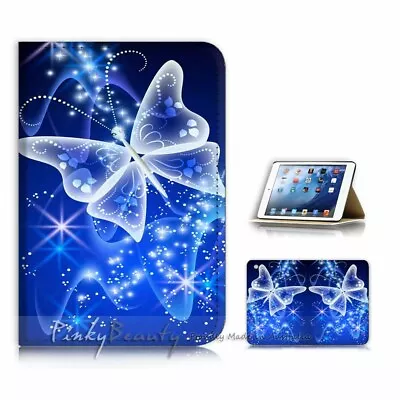 ( For IPad Mini Gen 1 2 3 ) Flip Case Cover AJ21099 Blue Bling Butterfly • £9.91