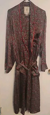 Vintage Mens Number 1 London Burgundy Paisley Print Silk Belted Robe L XL • $39.99