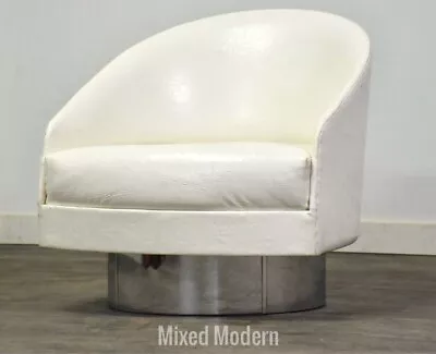 Adrian Pearsall White And Chrome Swivel Lounge Chair • $1500