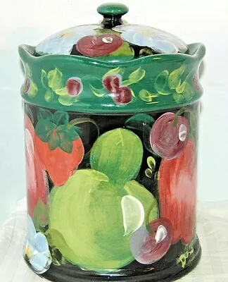 Lesal Ceramics Hand Painted Fruit Canister 9  Lisa Lindberg Van Nortwick SIGNED • $29.95