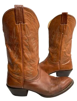 Nocona J017 Brown Leather Embroidered Western Cowboy Boots Men's 7 D • $39.95