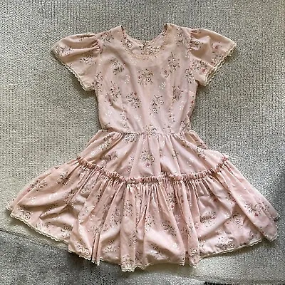 Vintage 70s Large Square Dance Dress Co Pink Floral Talon Zipper • $45