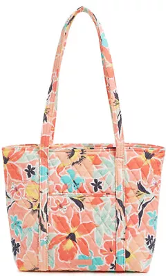 Vera Bradley Small Vera Cotton Tote Rain Forest Lily Coral Pockets  Zipper NWT • $72.99