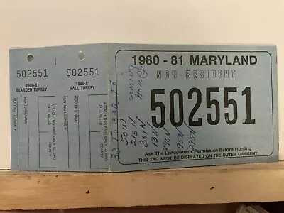 1980 - 1981 Maryland Non Resident Hunting License MD Vtg • $3.18