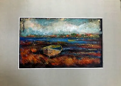 Cape Cod Marooned Boat  11x15 In. Matted Acrylic On Panel By Hall Groat Sr. • $165