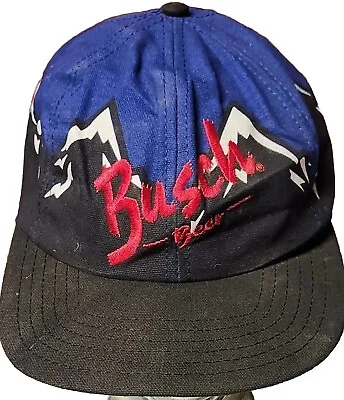 Busch Beer Mountains Hat All Over Print Snapback Baseball Cap VINTAGE USA MADE • $30.68