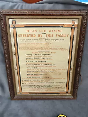 Victorian Framed Print Rules & Maxims Observed By Family Motto's Christian Bible • $18.68