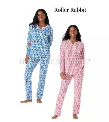 New! Women's Roller Rabbit 2 Piece Pima Cotton Original Monkey Print Pajamas! • $89.99