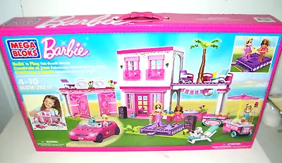 Barbie Mega Bloks Deluxe Beach House 4 Dolls Pink Convertible Car Ice Cream Cart • $80.10