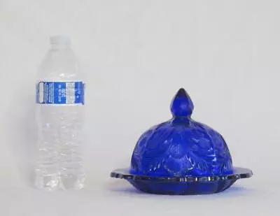 Vintage Mosser Cobalt Blue Glass Inverted Thistle Dome Covered Butter Dish • $14.99