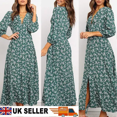 £13.98 • Buy UK Womens Boho Frill Short Sleeve Floral Midi Dress Summer Holiday Sundress Size