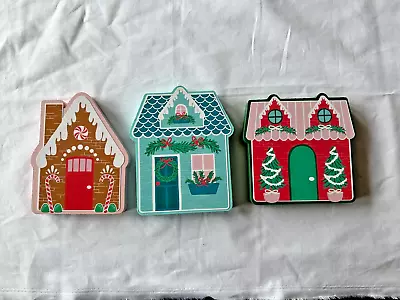 Christmas Holiday Village Wooden Plaque Scene - Colorful 7  X 5  Set Of 3 • $12.99