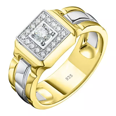 Gold Ring Men Comfort Fit Wedding Bands Gold Plated Sterling Silver Mens Jewelry • $36.99