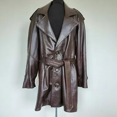 Men's Real Brown Steampunk Pure Leather Trench Coat Steampunk #5 • $159.30