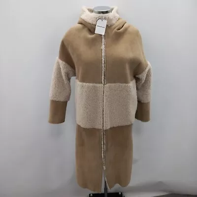 Whistles Hooded Sheepskin Coat S/M UK 10 12 Beige Reversible NWT £1500 RMF51-RP • £62