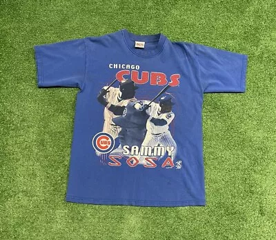 Vintage 2002 Chicago Cubs Sammy Sosa T Shirt Size Medium MLB Baseball Blue VTG • $40