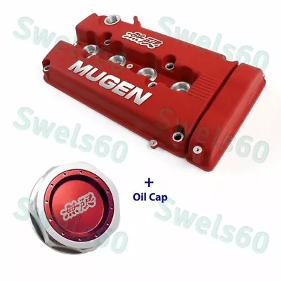 Red MUGEN Racing Rocker Valve Cover W/ Oil Cap For Honda B16 B17 B18 VTEC • $311.99