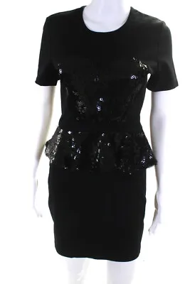 Markus Lupfer Women's Sequin Crewneck Peplum Dress Black Size 2 • $73.19