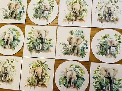 6x Watercolour Baby Elephant Card Toppers Safari Jungle New Baby First Birthday • £2.69