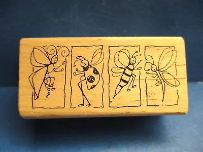 Magenta Insect People Figures Rubber Stamp Wood Mtd • $7.50