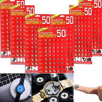 50 X ASSORTED Watch Cell Batteries AG1 AG3 AG4 AG10 AG12 AG13 For Toys Watches • £3.79