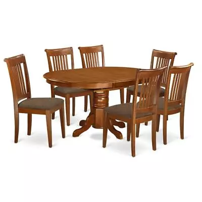 AVPO7-SBR-C 7 Pc Set Avon Kitchen Table With Leaf And 6Fabric Dinette Chairs... • $762.08