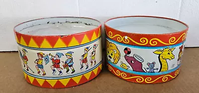 2 Vintage J Chein Tin Toy Drum Circus Animals Marching Band 6” Tin Drum B • $39.20