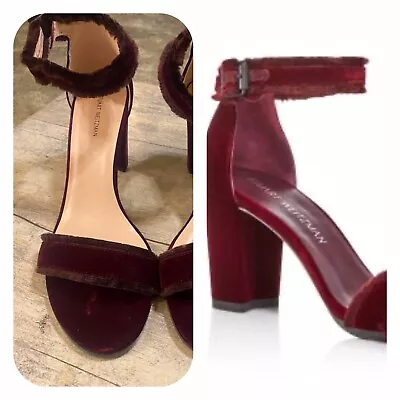 Stuart Weitzman Frayed Valet Ankle Strap High Heel Burgundy Sandals S. 10 • £43.43