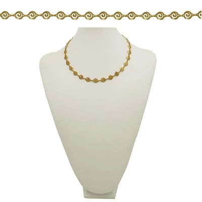 £30 • Buy Grecian Round Greek Key Link 18 Inch Gold Tone Necklace