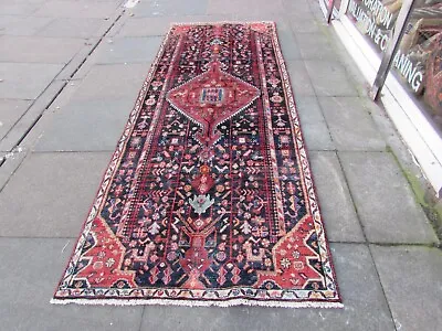 Vintage Traditional Hand Made Oriental Blue Red Wool Long Runner 295x112cm • £285